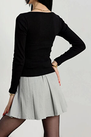 BİÇOMİ Çerçeve yaka kaşkorse bluz siyah