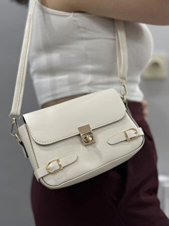 BİÇOMİ Zerej kemerli krem cilt çanta