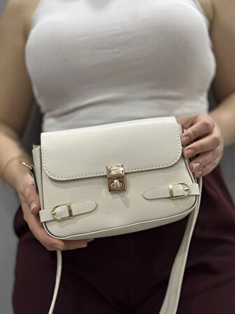 BİÇOMİ Zerej kemerli krem cilt çanta