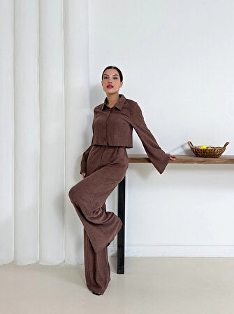 BİÇOMİ Gömlek yaka kaplama düğmeli takım kahve st265866