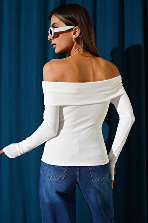 BİÇOMİ Madonna Yaka Düğmeli Bluz Beyaz t4329