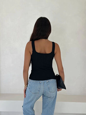 BİÇOMİ Ottoman toka askılı bluz siyah s4194
