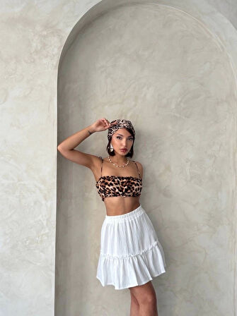 BİÇOMİ Çingene keten etek beyaz s24808