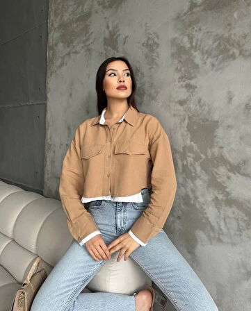 BİÇOMİ Çift renkli kısa gömlek vizonbeyaz s4021