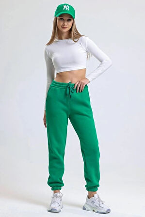 BİÇOMİ 3 iplik şardonlu paça lastikli eşofman yeşil is001