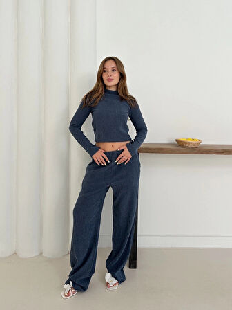 BİÇOMİ Balıkçı yaka örme takım lacivert st265865