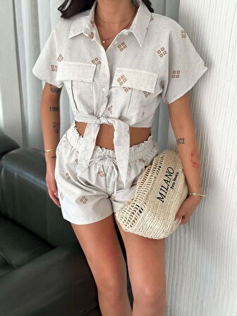 BİÇOMİ Gömlek şort keten takım s1052-1056