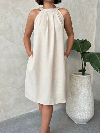 BİÇOMİ Salaş keten elbise