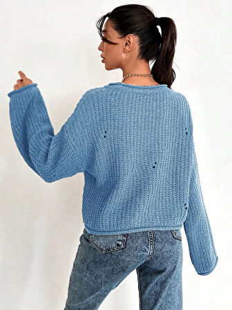 BİÇOMİ Salaş delik detaylı kazak mavi