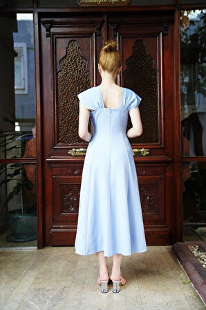 BİÇOMİ U yaka prenses elbise mavi s255101