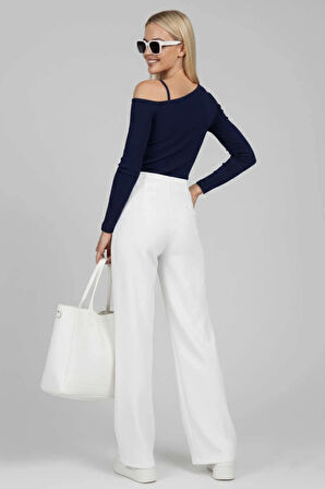 BİÇOMİ Tek Omuz İpli Bluz Lacivert T4328