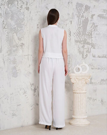 BİÇOMİ Broşlu yelek pantolon takım beyaz s255821