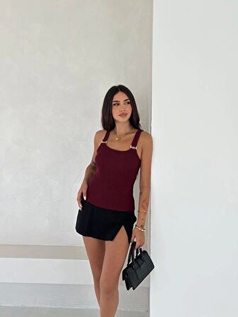 BİÇOMİ Ottoman toka askılı bluz bordo s4194