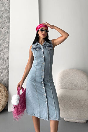 BİÇOMİ Sıfır kol kar yıkama tunik ceket mavi d2520