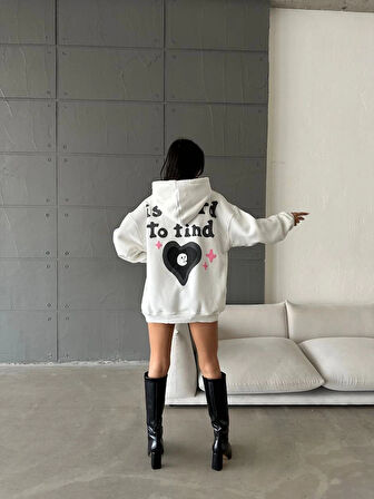 BİÇOMİ 3 iplik şardonlu oversize true baskılı sweat Beyaz