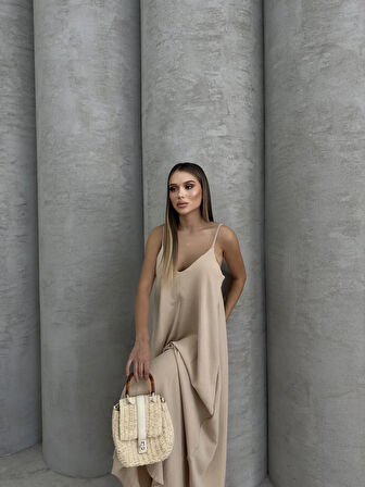 BİÇOMİ Aerobin uzun elbise bej pt