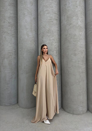 BİÇOMİ Aerobin uzun elbise bej pt