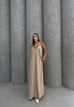 BİÇOMİ Aerobin uzun elbise bej pt