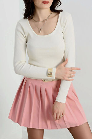 BİÇOMİ U yaka kaşkorse bluz beyaz A132