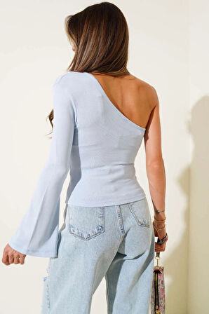 BİÇOMİ Tek Omuzlu Basic Bluz Mavi T4275