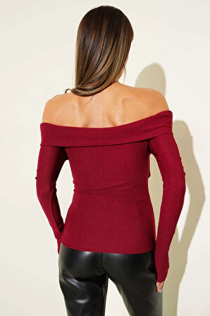 BİÇOMİ Madonna Çapraz Yaka Bluz Bordo t4331