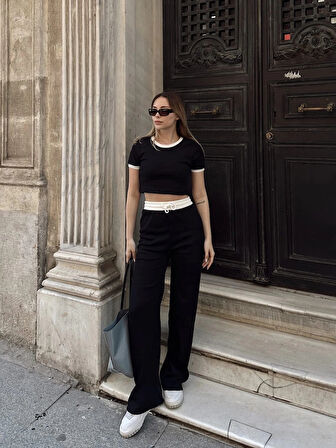 BİÇOMİ Crop pantolon biyeli takım siyah