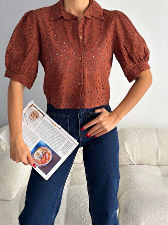BİÇOMİ Brodeli crop gömlek s1023