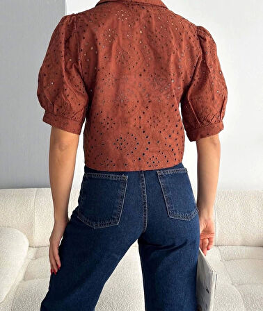 BİÇOMİ Brodeli crop gömlek s1023