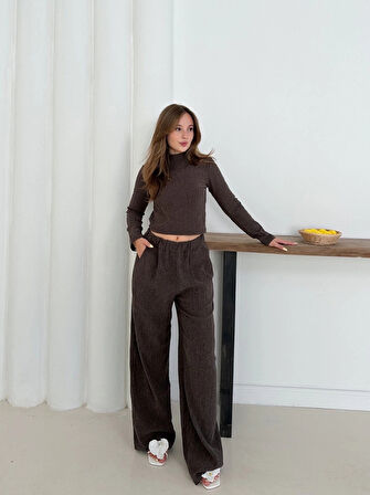 BİÇOMİ Balıkçı yaka örme takım kahve st265865