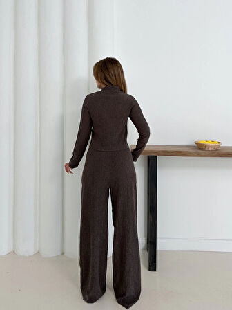 BİÇOMİ Balıkçı yaka örme takım kahve st265865