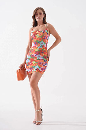 BİÇOMİ Kadın ince askılı desenli elbise s8105