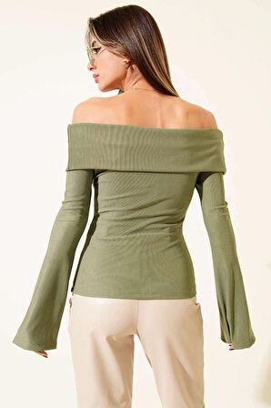 BİÇOMİ Omzu Açık Fermuarlı Bluz haki T4330