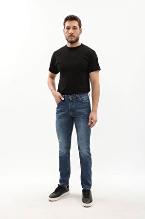 Erkek Regular Fit Mavi Jean Pantolon