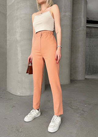 BİÇOMİ Beli lastikli karamel pantolon