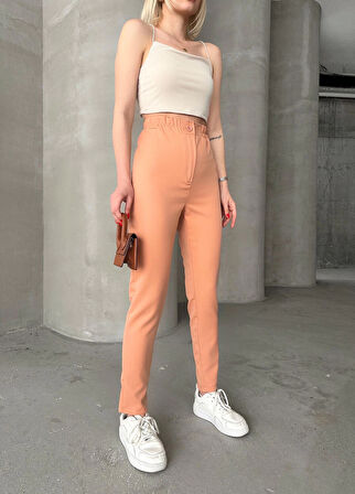 BİÇOMİ Beli lastikli karamel pantolon