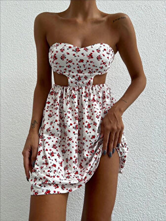 BİÇOMİ Straplez elbise baskılı