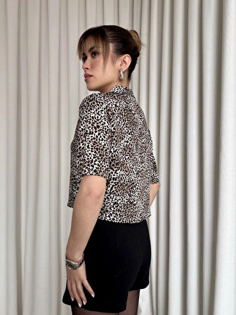 BİÇOMİ Leopar desenli crop gömlek