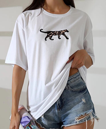 BİÇOMİ Kaplan nakış işlemeli Oversize tişört