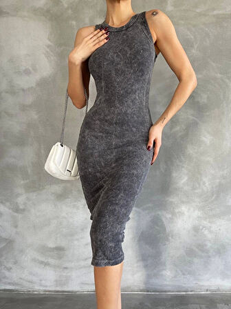 BİÇOMİ Halter yaka elbise aşit yıkamalı