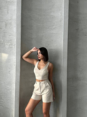 BİÇOMİ Şortlu keten takım s255014