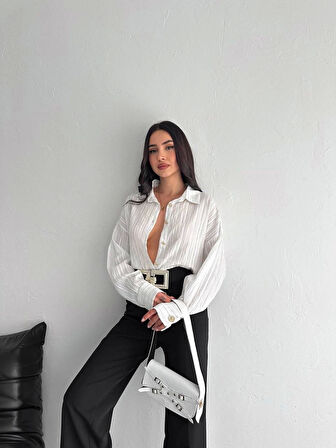 BİÇOMİ Çizgili oversize gömlek