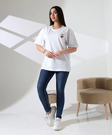 BİÇOMİ Kiraz işlemeli tişört