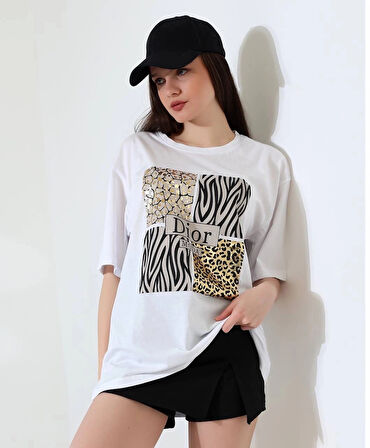 BİÇOMİ Karma desenli oversize tişört