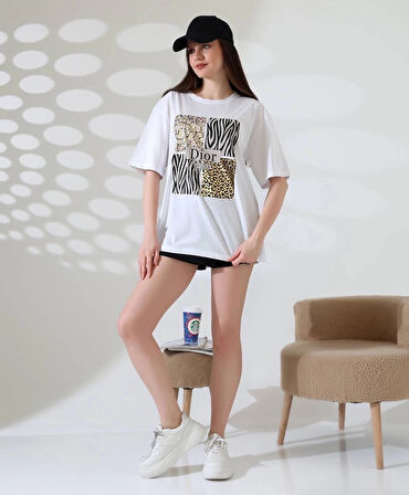 BİÇOMİ Karma desenli oversize tişört