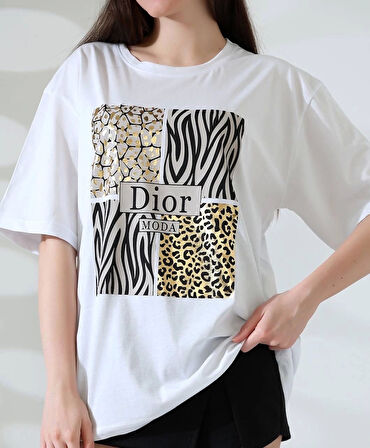 BİÇOMİ Karma desenli oversize tişört