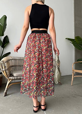BİÇOMİ Baskılı astarlı uzun etek