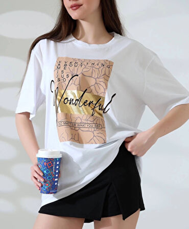 BİÇOMİ Varak baskılı imza desen tişört