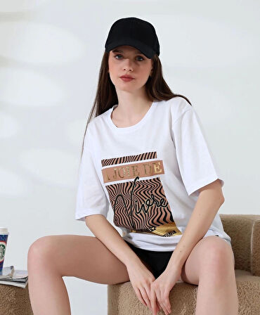 BİÇOMİ Varak çizgili Oversize tişört