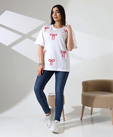 BİÇOMİ Kurdele baskılı tişört