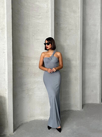 BİÇOMİ Tek omuz pliseli elbise